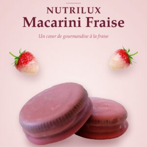 NUTRILUX Macarini Fraise, biscuit riche en protéines fourré à la fraise
